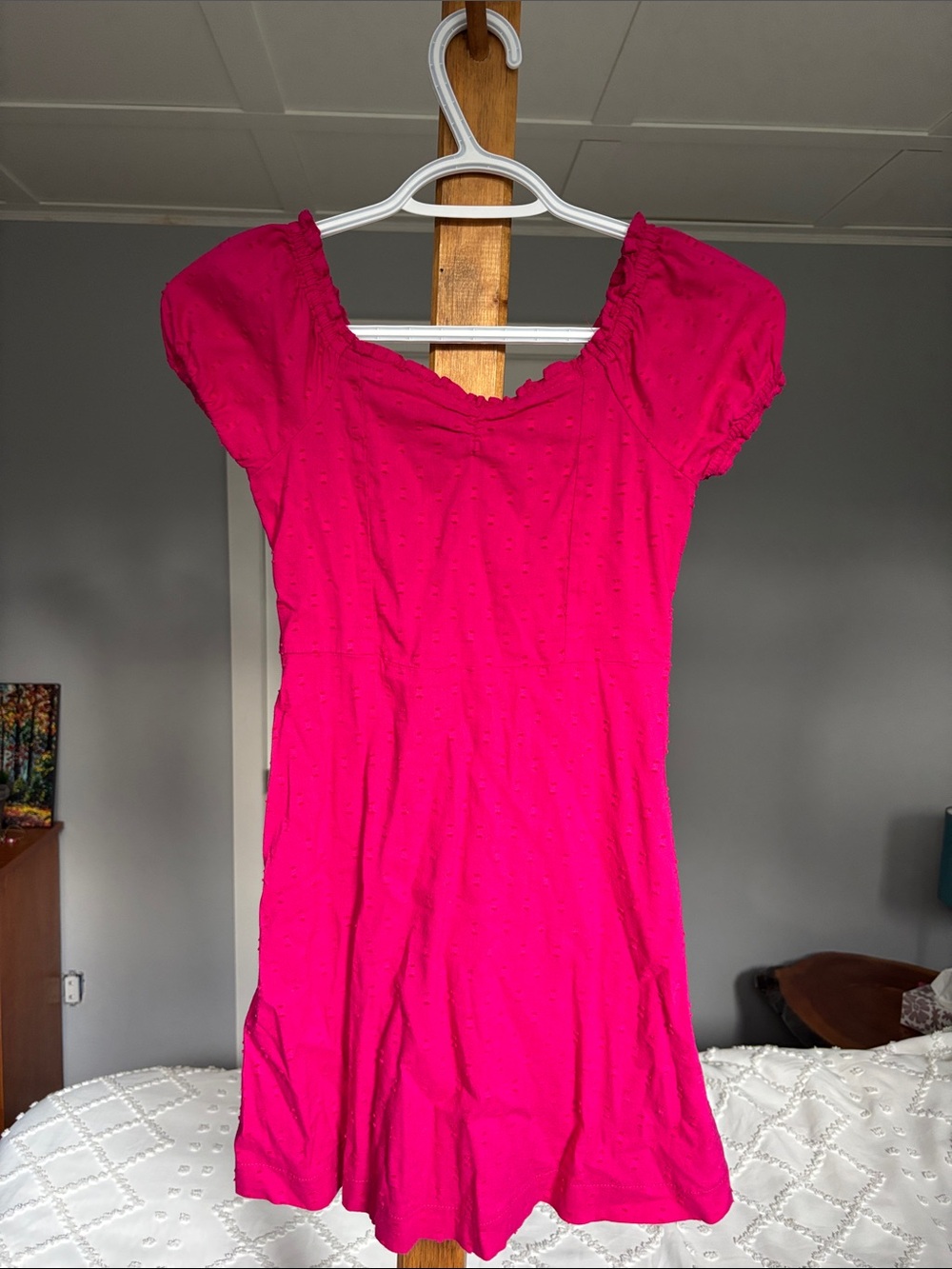 Girls Fuchsia Puff-Sleeve Dress